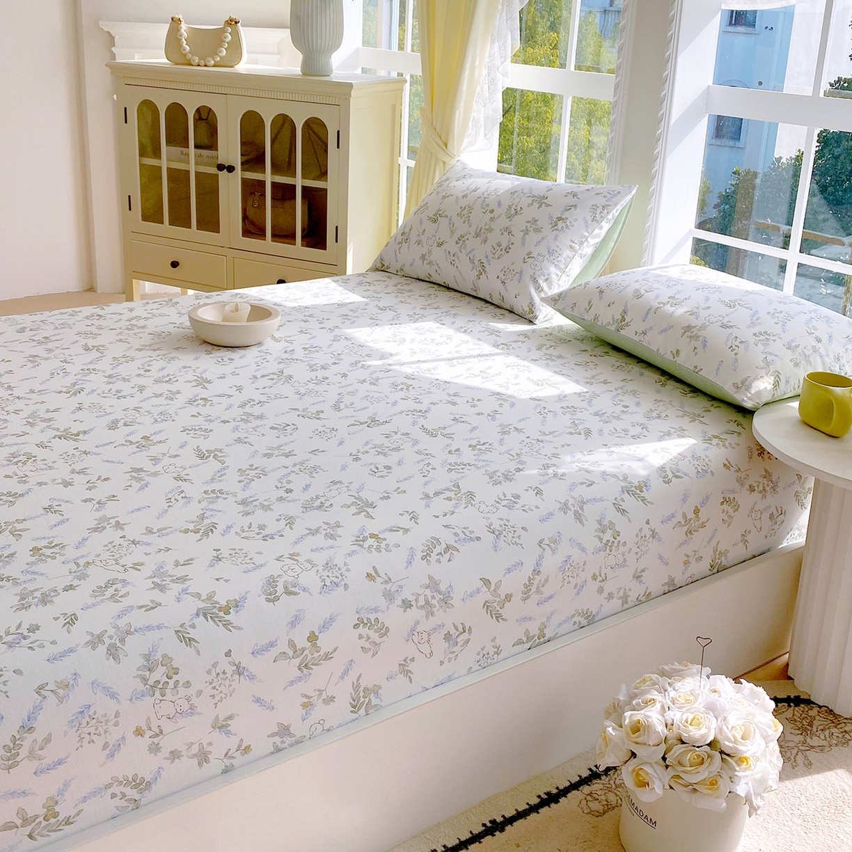 91家纺网 家纺一手货源 找家纺 小懒猪 2026新款全棉印花床笠 森屹兔眠