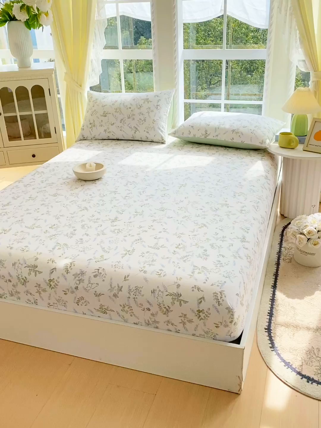 91家纺网 家纺一手货源 找家纺 小懒猪 2026新款全棉印花床笠 森屹兔眠