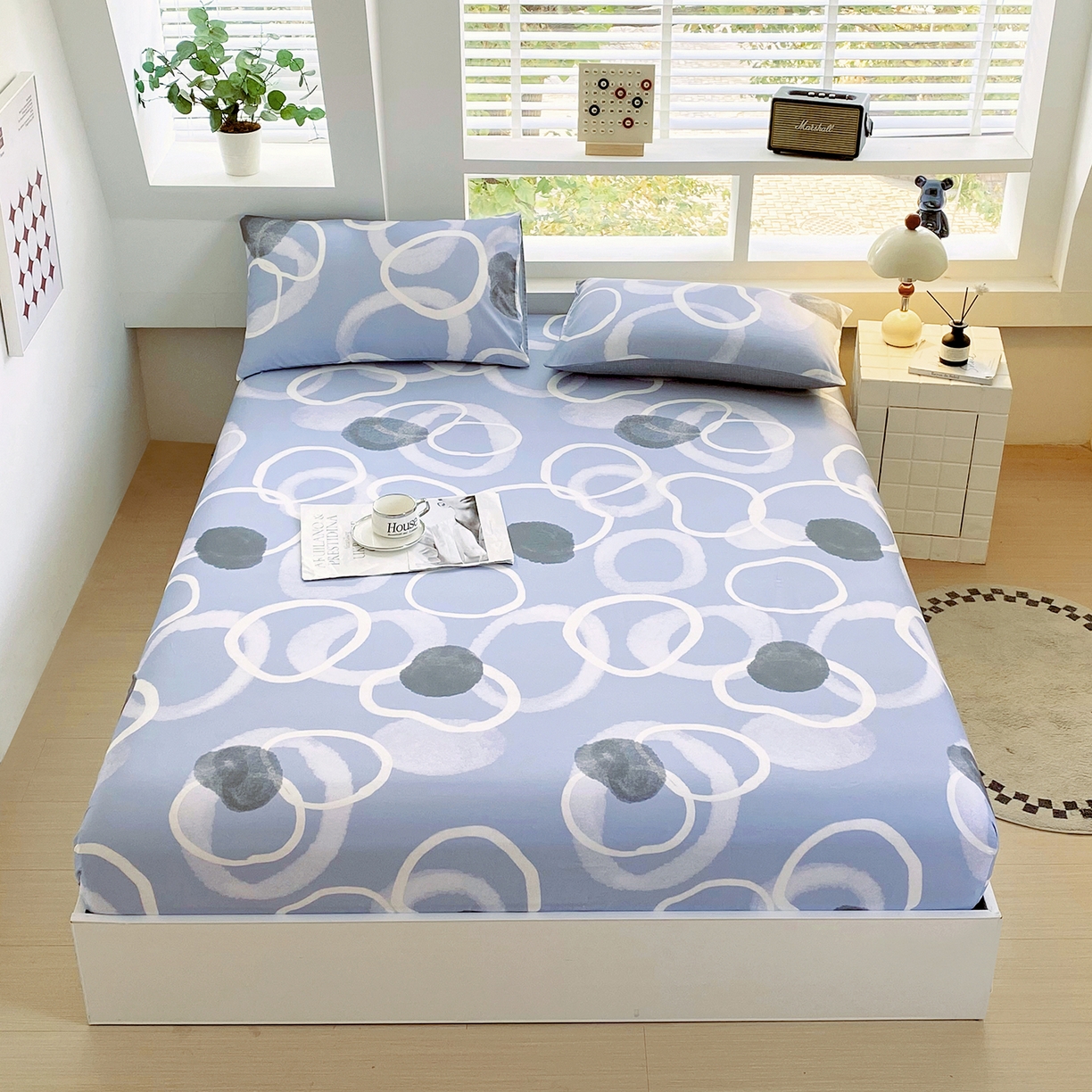 91家纺网 家纺一手货源 找家纺 小懒猪 2026新款全棉印花床笠 素环影