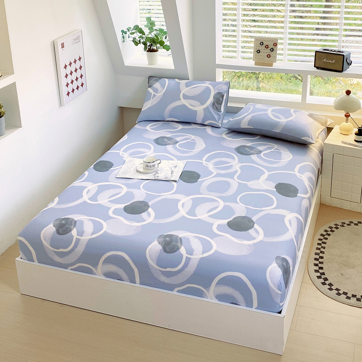 91家纺网 家纺一手货源 找家纺 小懒猪 2026新款全棉印花床笠 素环影