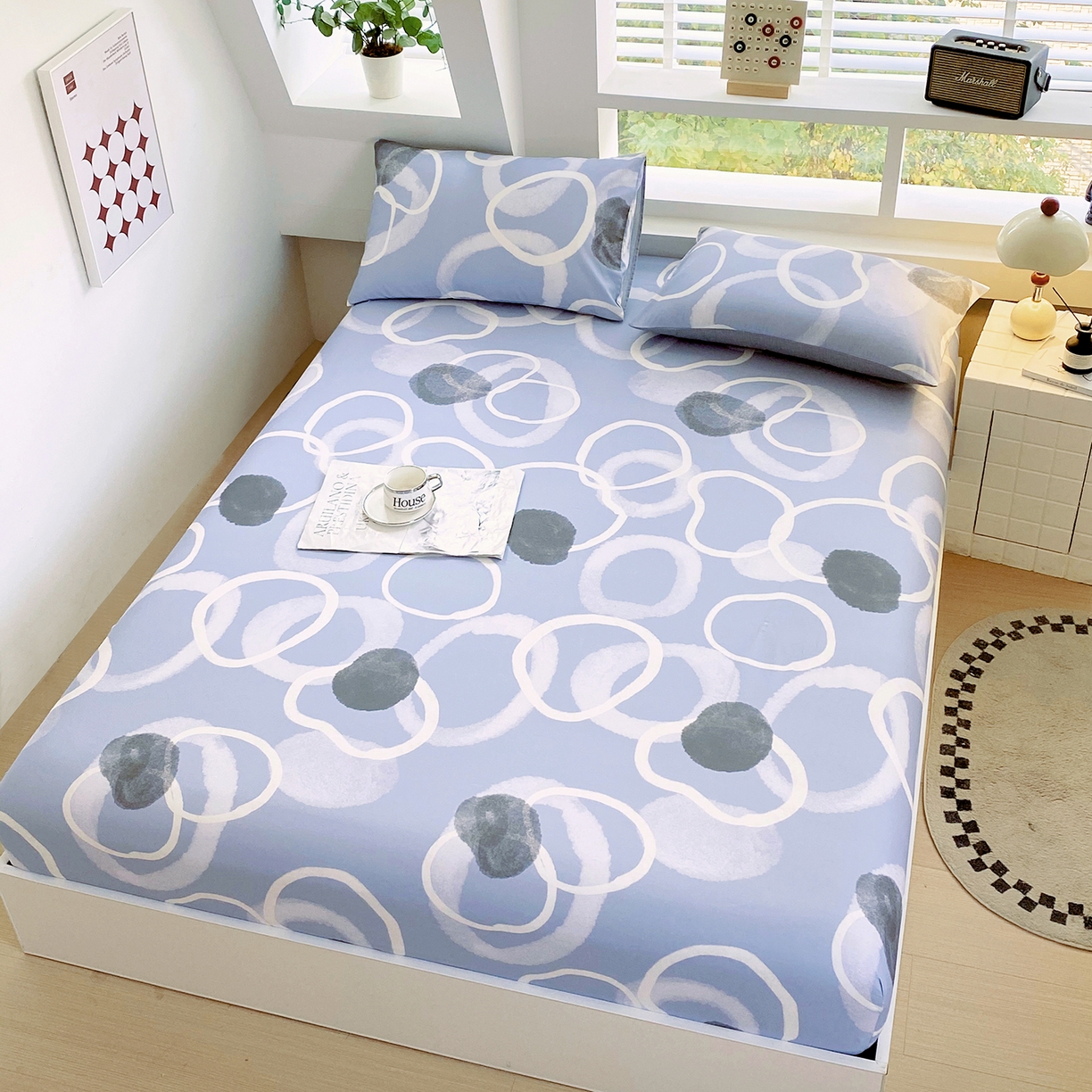 91家纺网 家纺一手货源 找家纺 小懒猪 2026新款全棉印花床笠 素环影