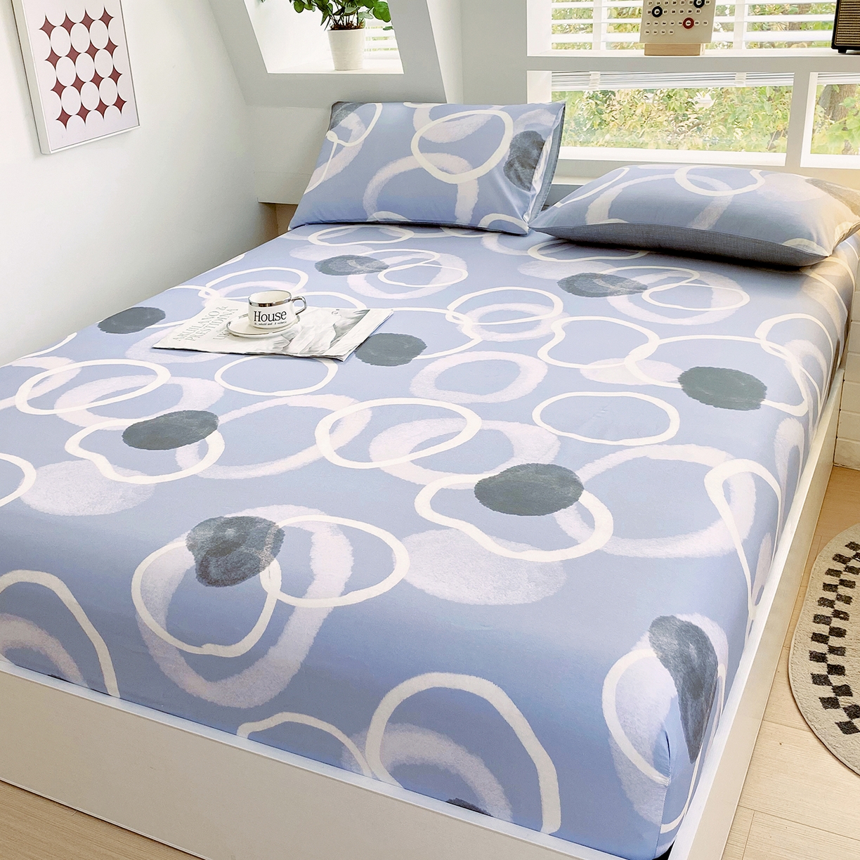 91家纺网 家纺一手货源 找家纺 小懒猪 2026新款全棉印花床笠 素环影