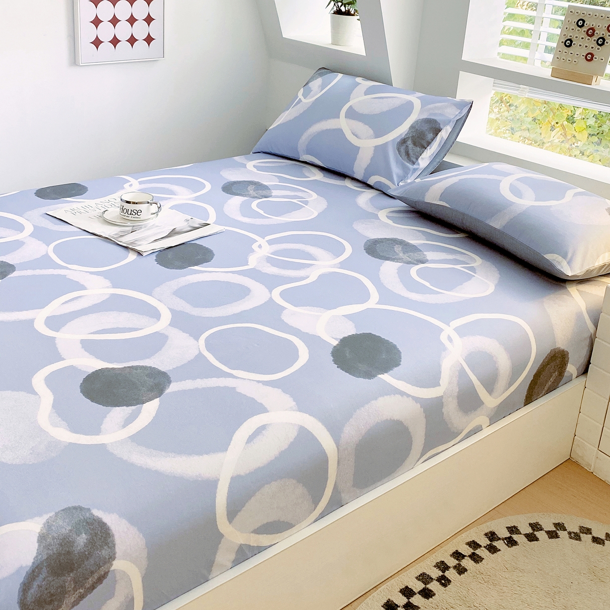 91家纺网 家纺一手货源 找家纺 小懒猪 2026新款全棉印花床笠 素环影