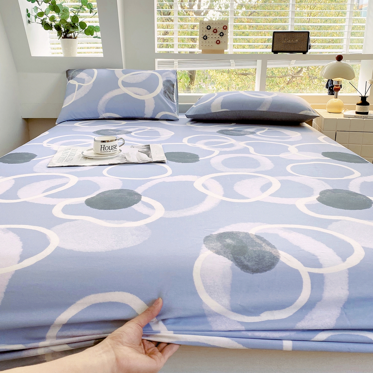 91家纺网 家纺一手货源 找家纺 小懒猪 2026新款全棉印花床笠 素环影