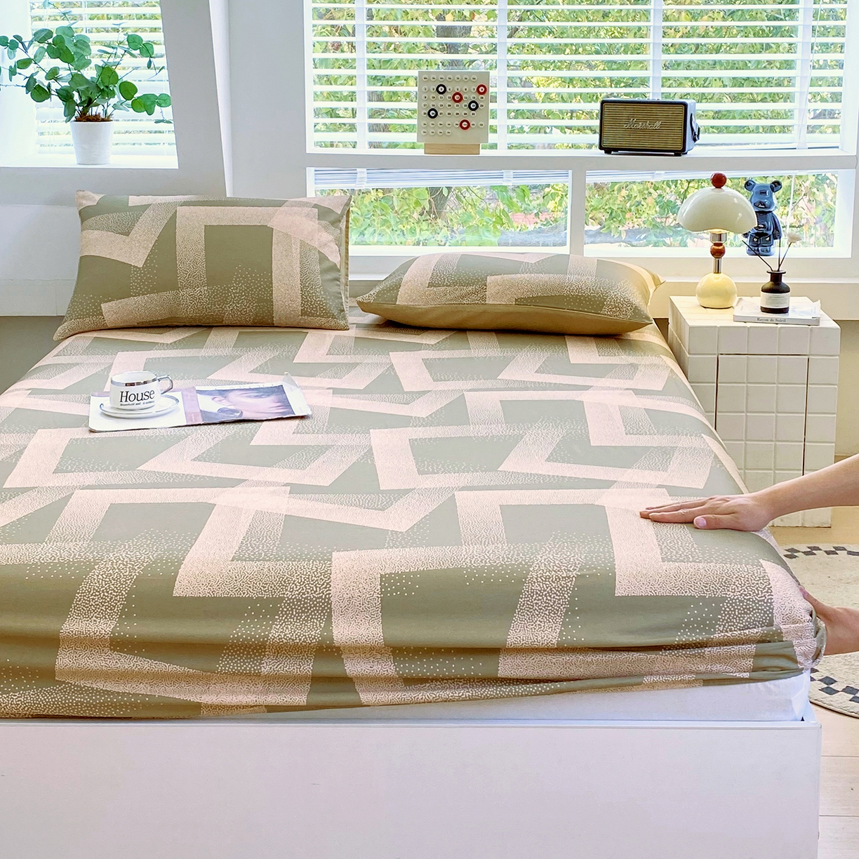 91家纺网 家纺一手货源 找家纺 小懒猪 2026新款全棉印花床笠 素律