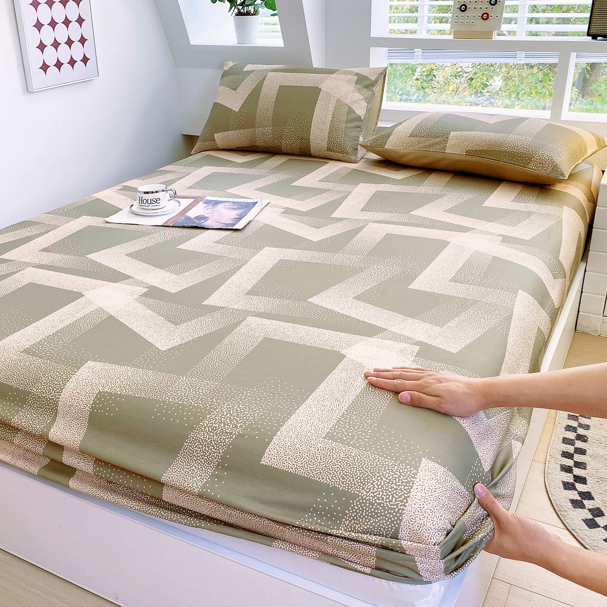 91家纺网 家纺一手货源 找家纺 小懒猪 2026新款全棉印花床笠 素律