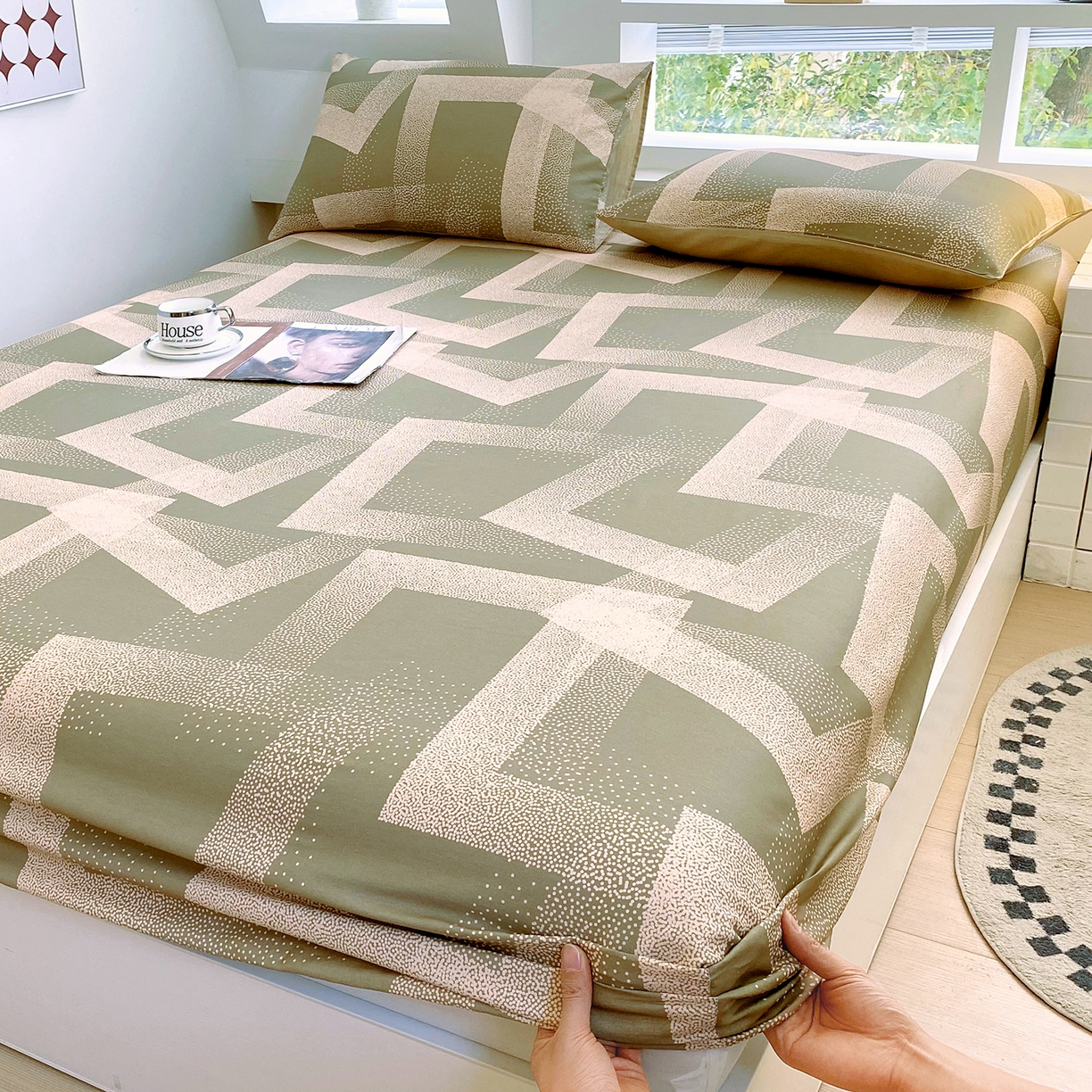 91家纺网 家纺一手货源 找家纺 小懒猪 2026新款全棉印花床笠 素律