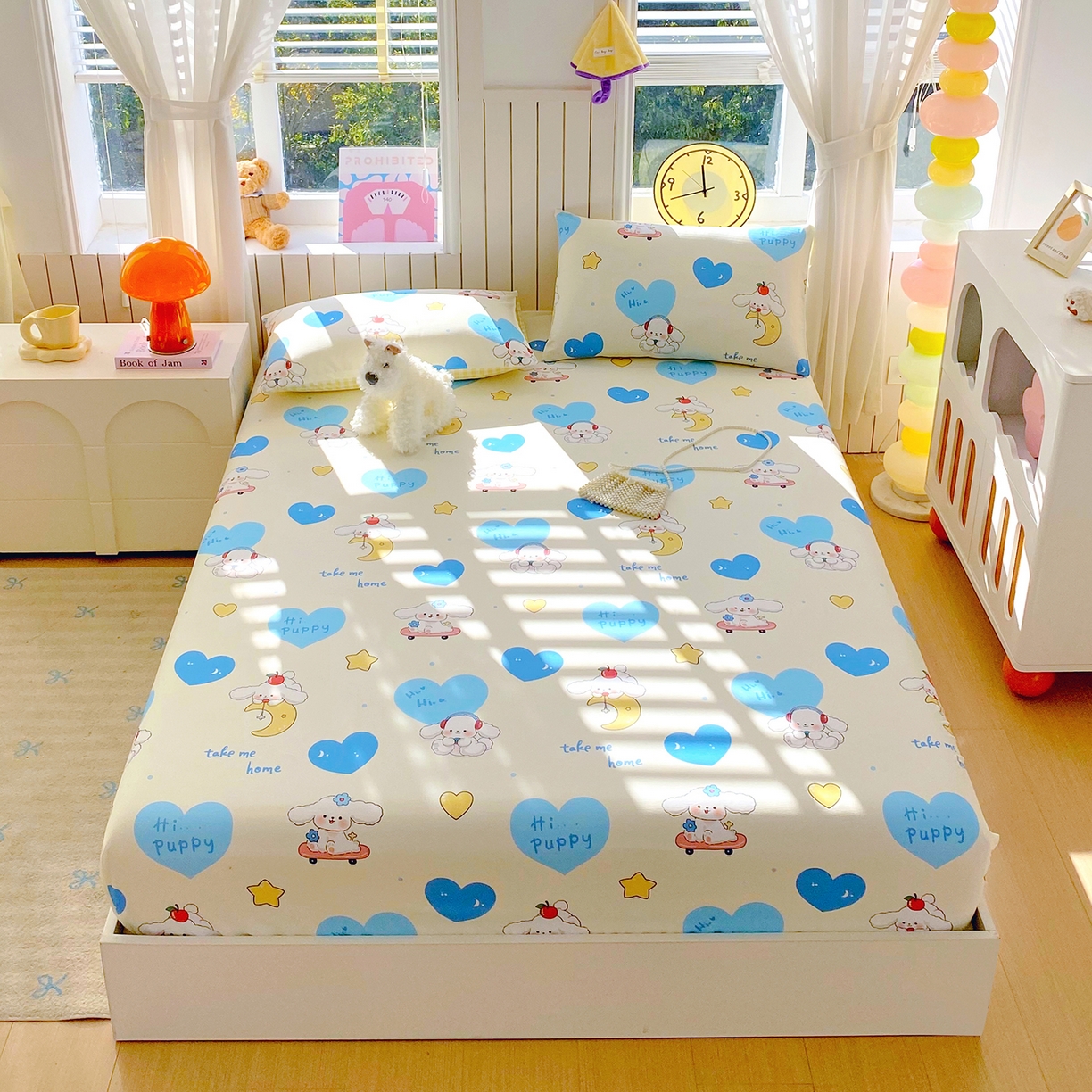 91家纺网 家纺一手货源 找家纺 小懒猪 2026新款全棉印花床笠 童梦汪旅