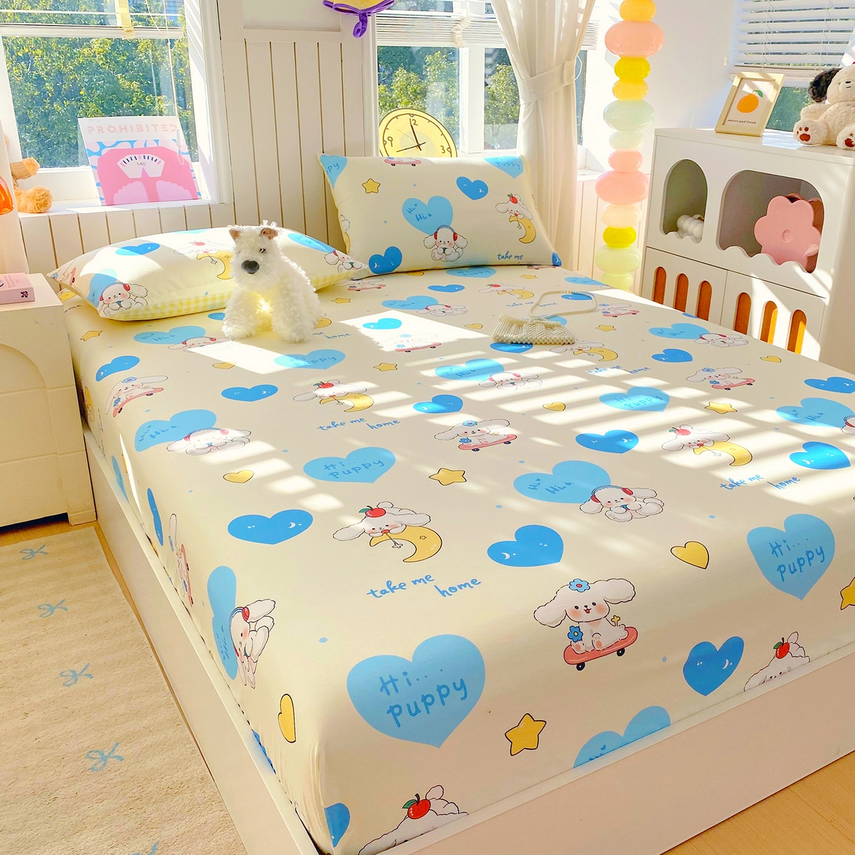 91家纺网 家纺一手货源 找家纺 小懒猪 2026新款全棉印花床笠 童梦汪旅