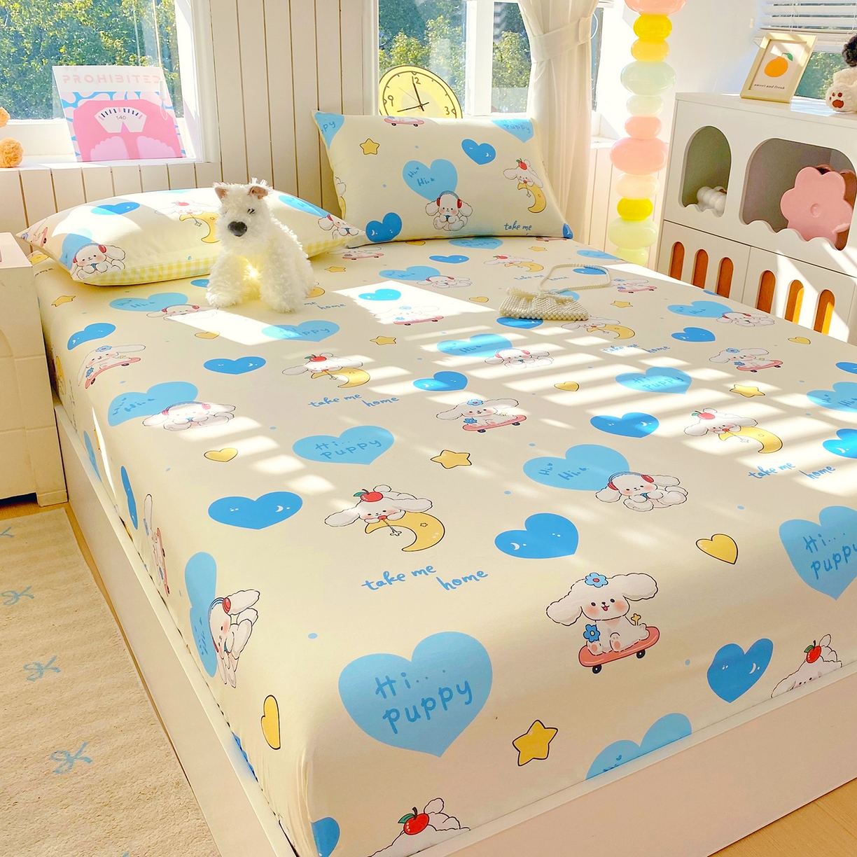 91家纺网 家纺一手货源 找家纺 小懒猪 2026新款全棉印花床笠 童梦汪旅