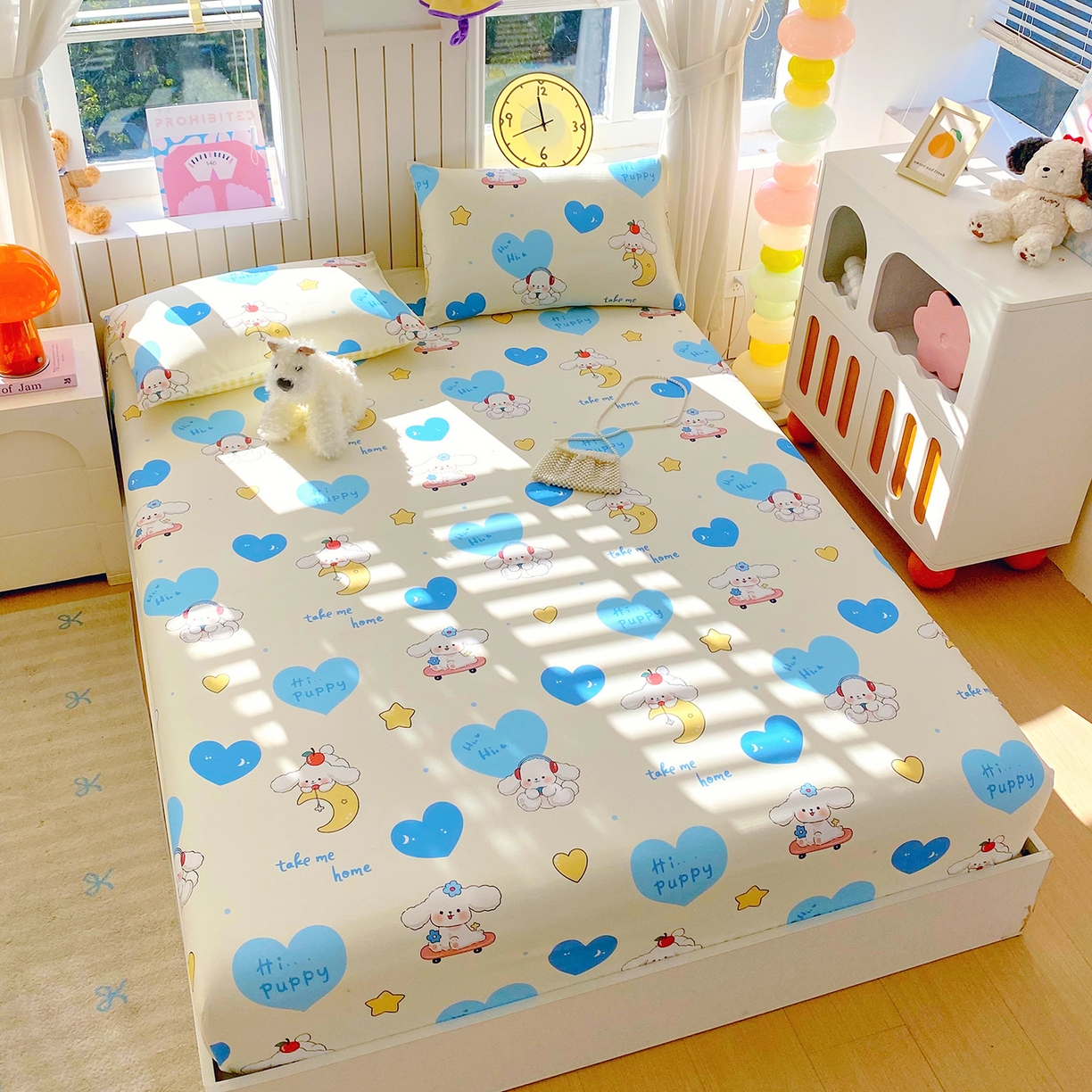 91家纺网 家纺一手货源 找家纺 小懒猪 2026新款全棉印花床笠 童梦汪旅