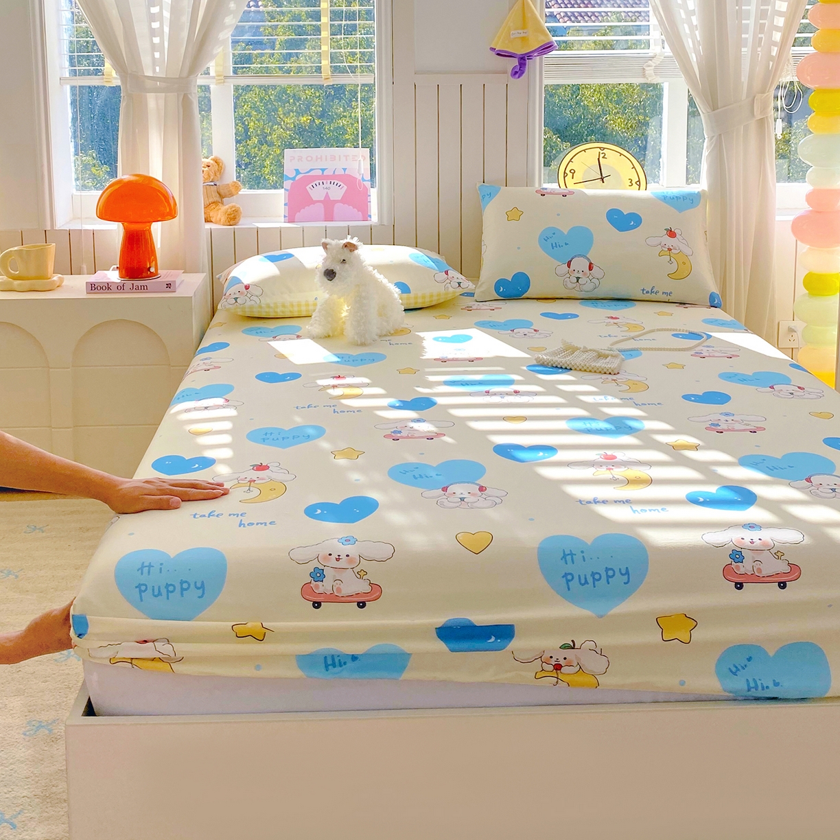 91家纺网 家纺一手货源 找家纺 小懒猪 2026新款全棉印花床笠 童梦汪旅