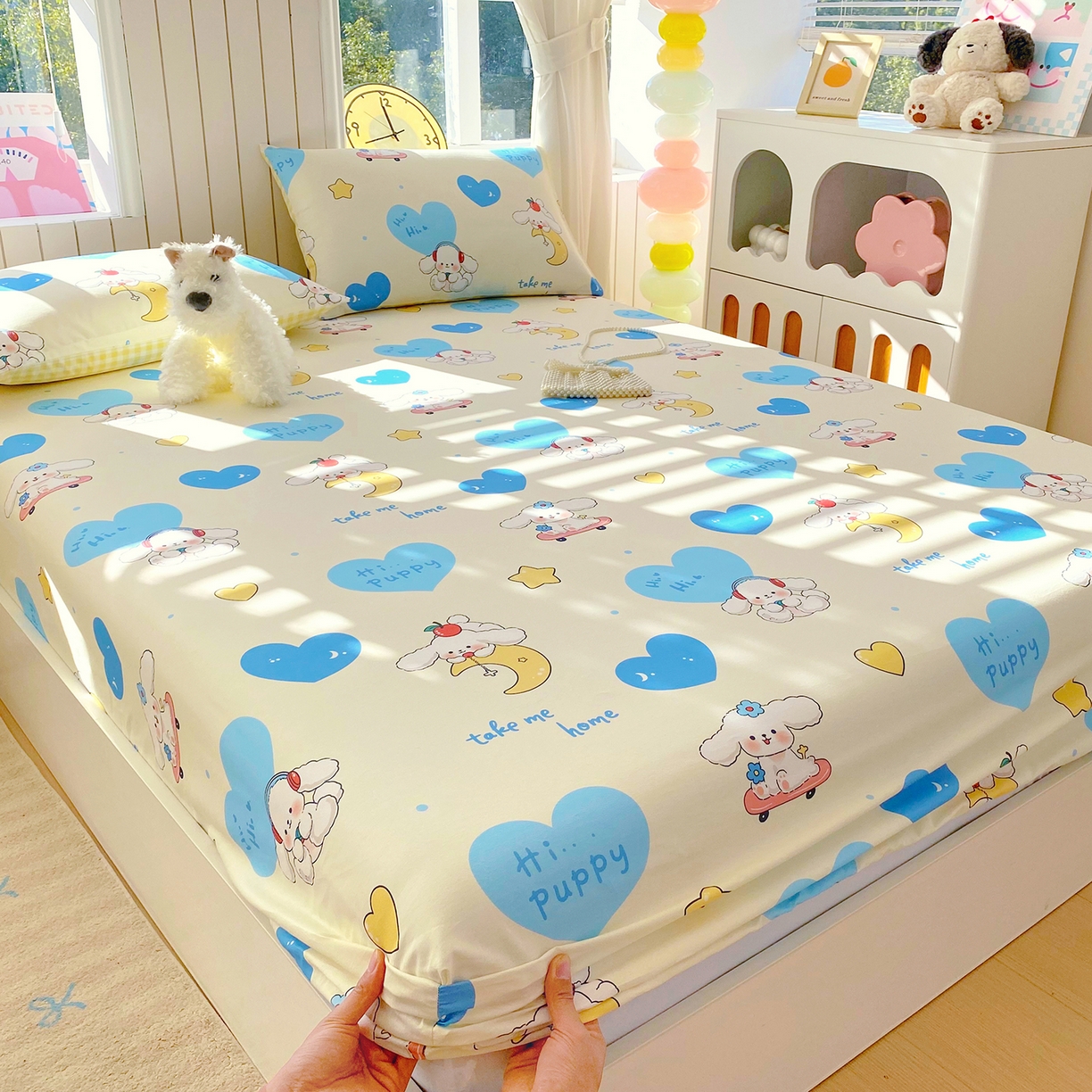 91家纺网 家纺一手货源 找家纺 小懒猪 2026新款全棉印花床笠 童梦汪旅