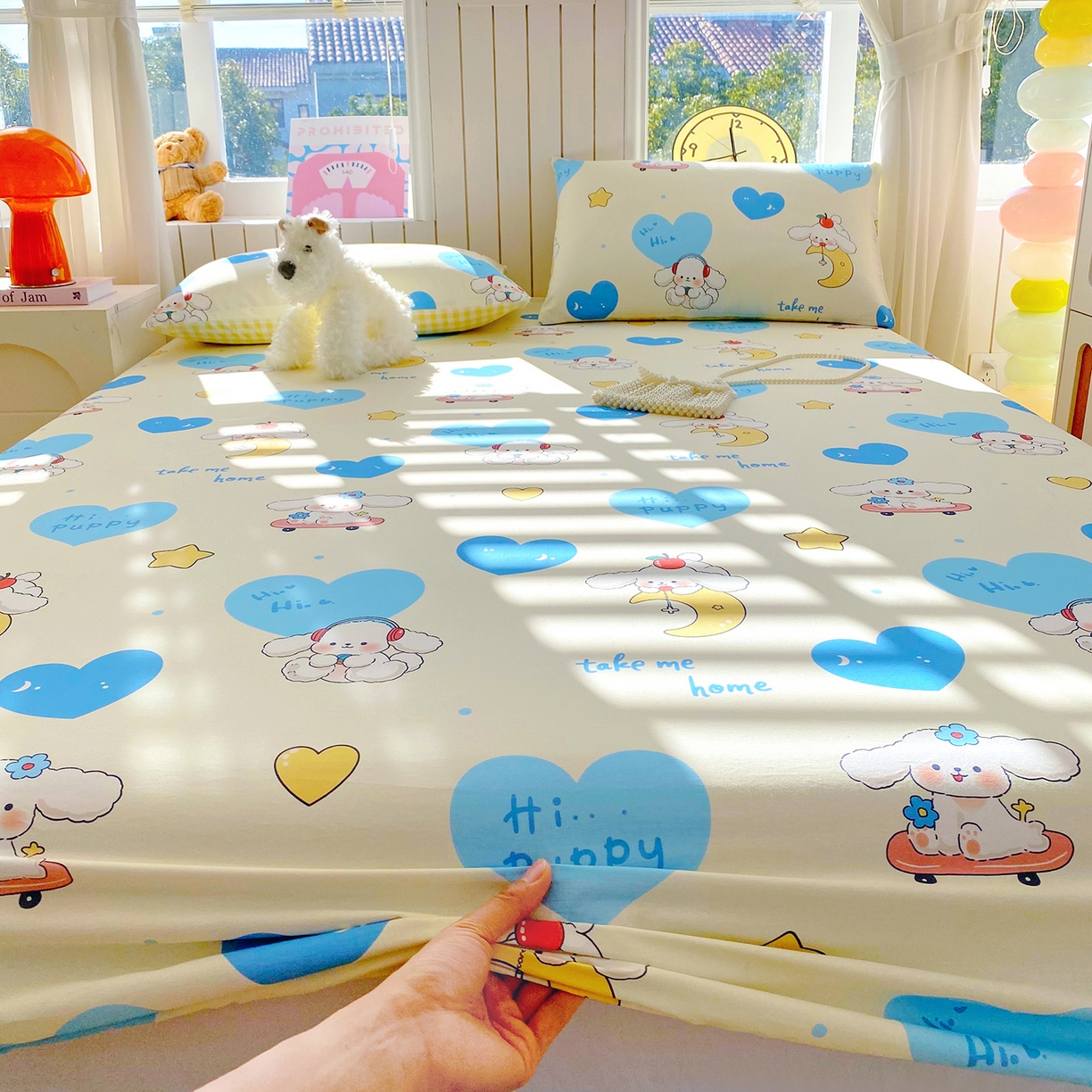 91家纺网 家纺一手货源 找家纺 小懒猪 2026新款全棉印花床笠 童梦汪旅