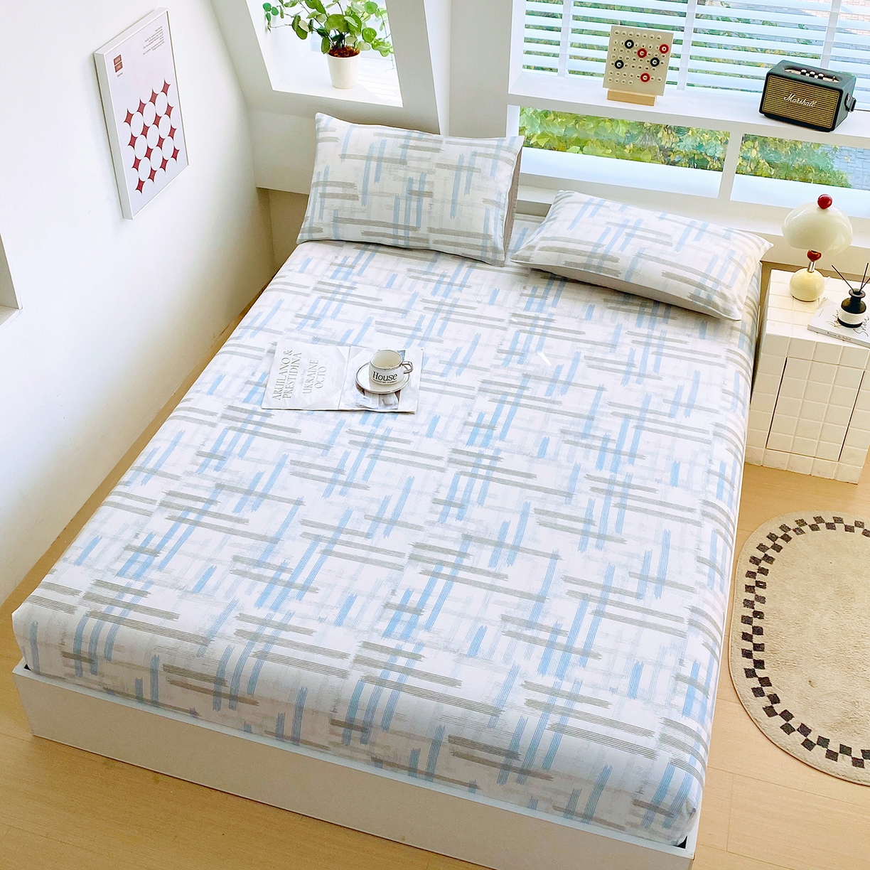 91家纺网 家纺一手货源 找家纺 小懒猪 2026新款全棉印花床笠 线影轻痕