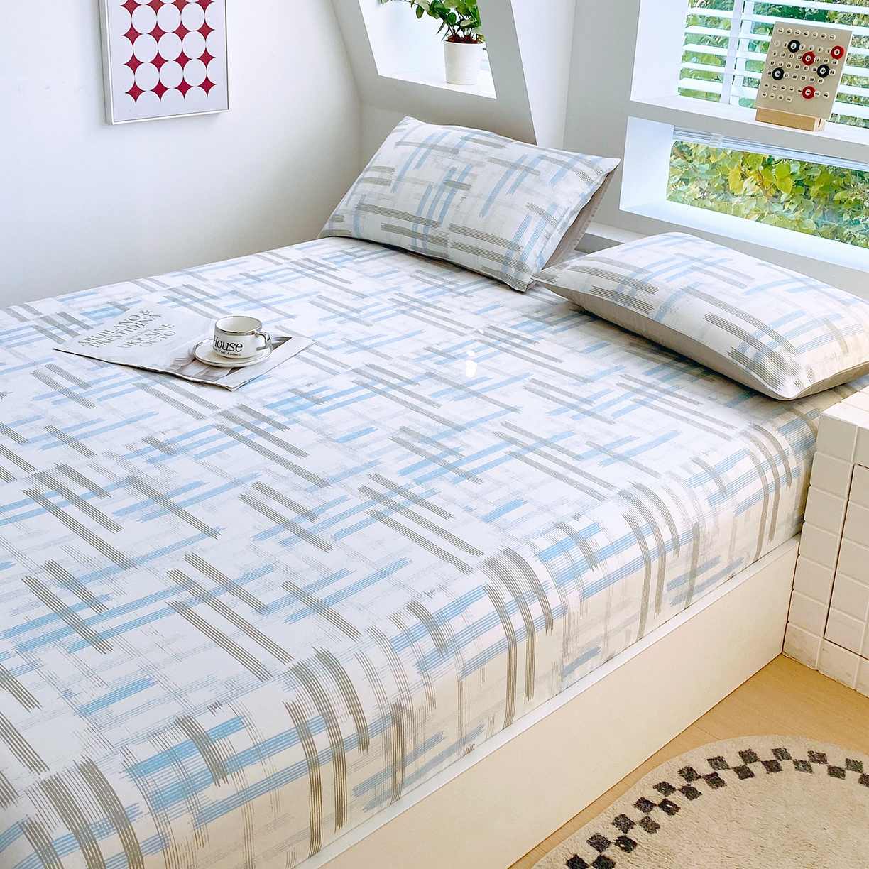 91家纺网 家纺一手货源 找家纺 小懒猪 2026新款全棉印花床笠 线影轻痕