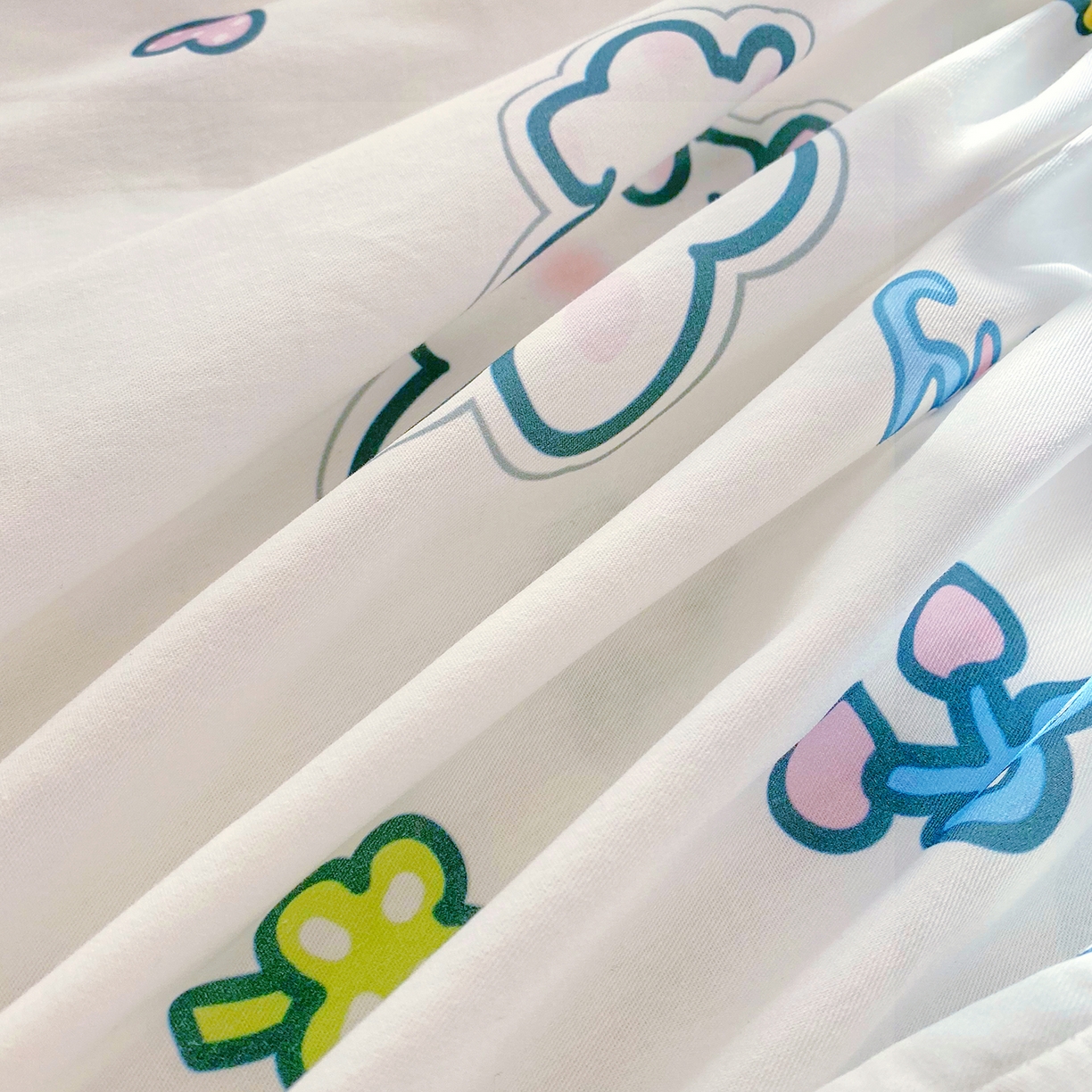 91家纺网 家纺一手货源 找家纺 小懒猪 2026新款全棉印花床笠 星兔软糖