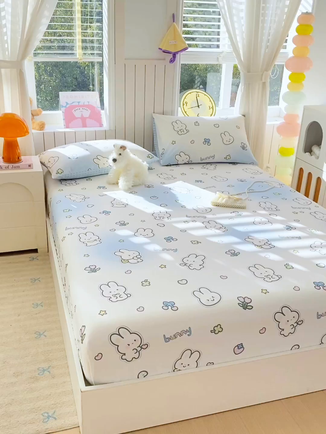 91家纺网 家纺一手货源 找家纺 小懒猪 2026新款全棉印花床笠 星兔软糖