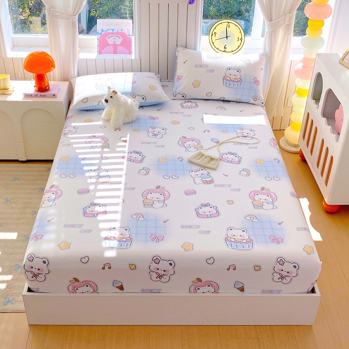 91家纺网 家纺一手货源 找家纺 小懒猪 2026新款全棉印花床笠 元气熊仔