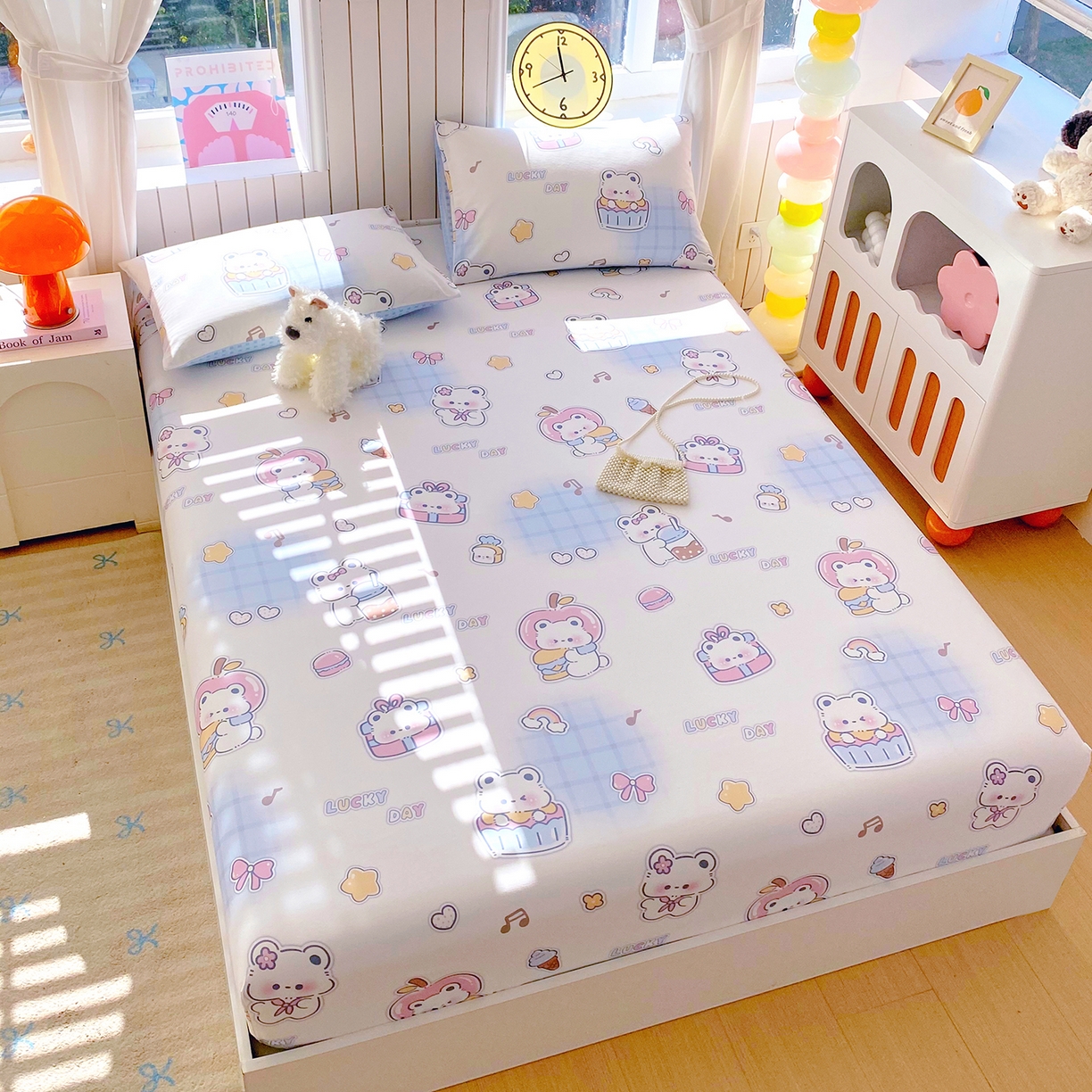 91家纺网 家纺一手货源 找家纺 小懒猪 2026新款全棉印花床笠 元气熊仔