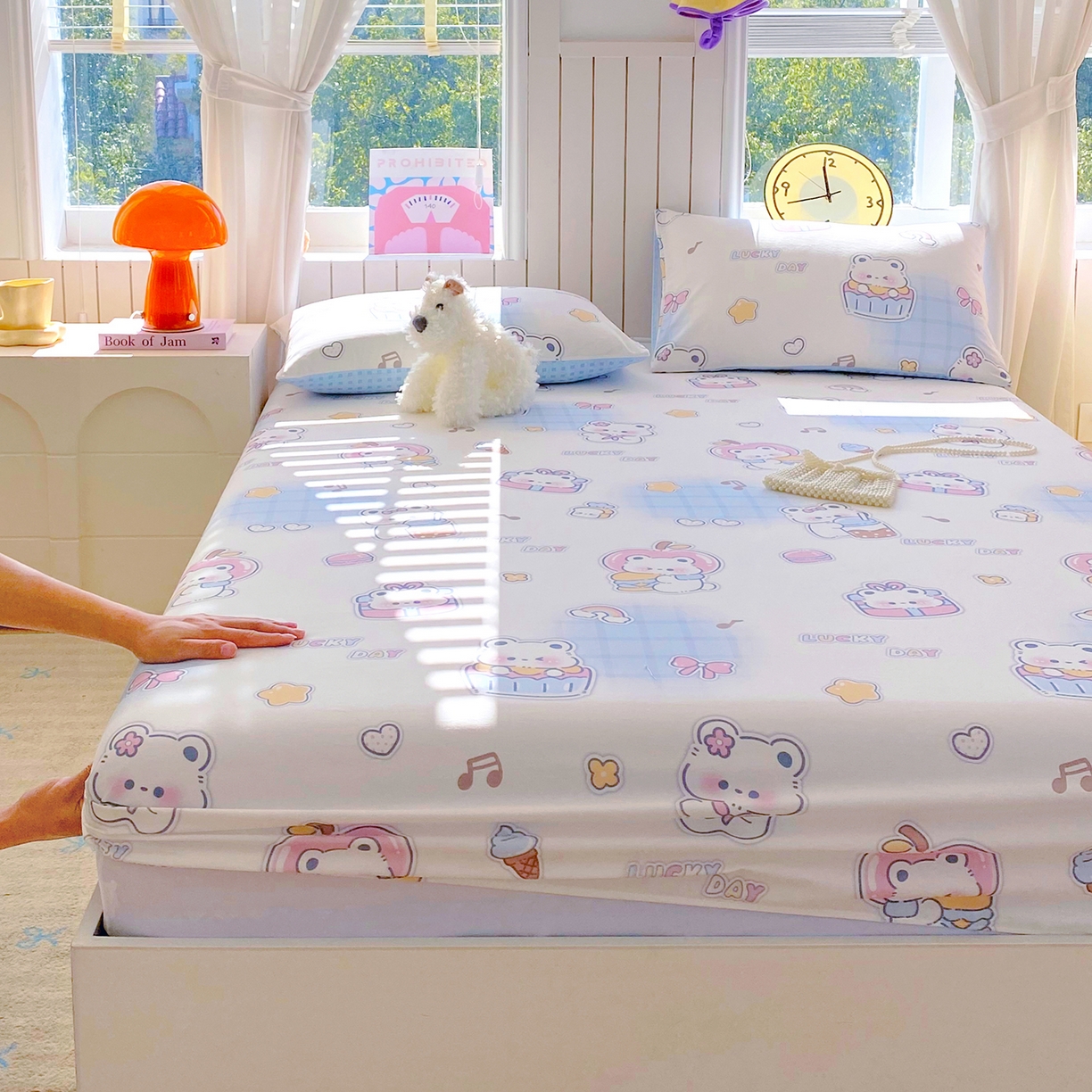 91家纺网 家纺一手货源 找家纺 小懒猪 2026新款全棉印花床笠 元气熊仔