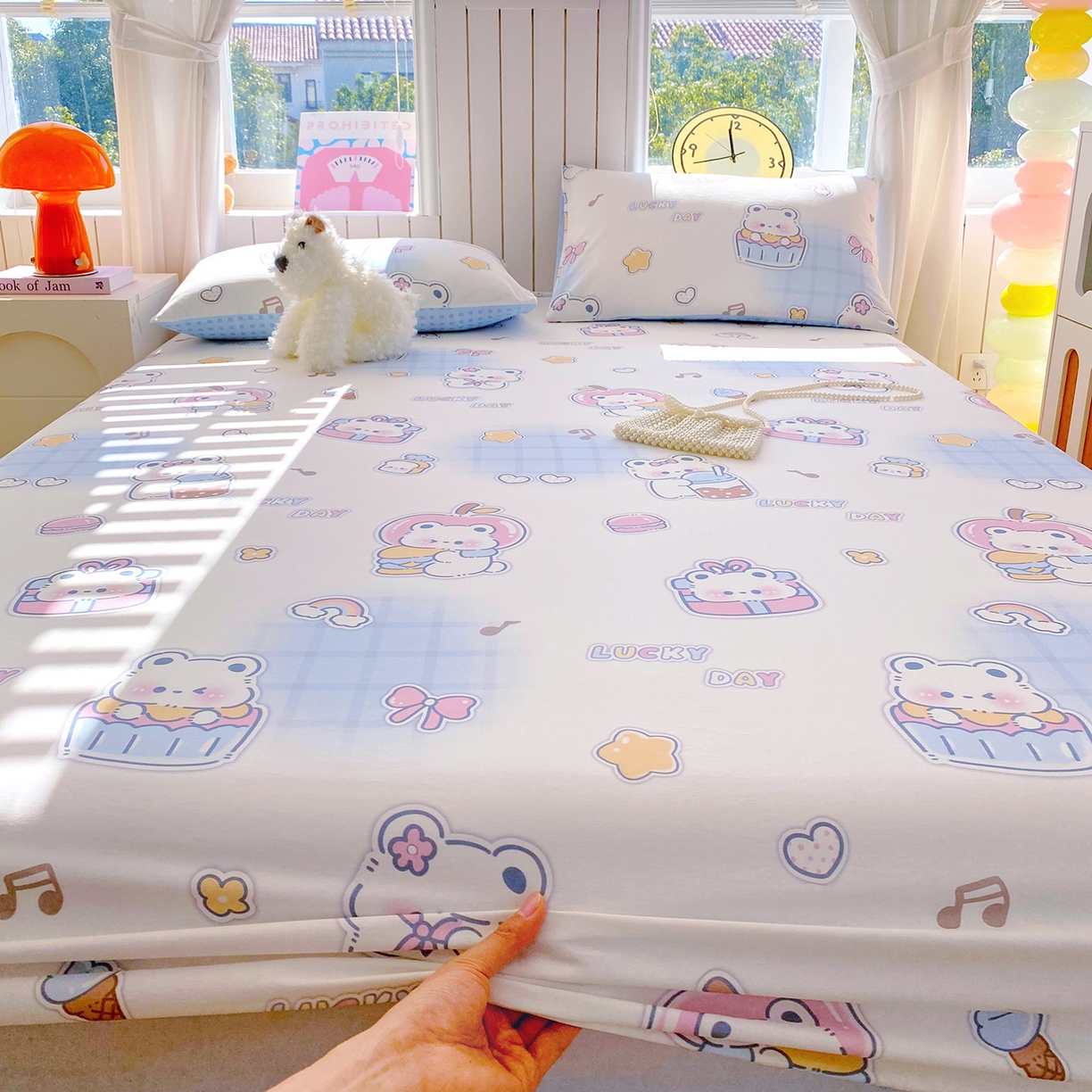 91家纺网 家纺一手货源 找家纺 小懒猪 2026新款全棉印花床笠 元气熊仔