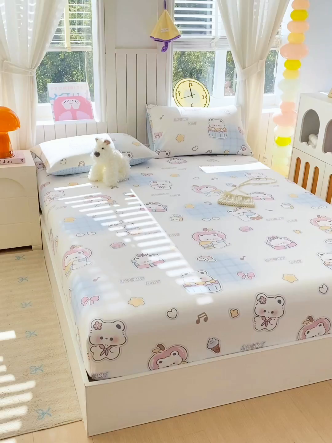 91家纺网 家纺一手货源 找家纺 小懒猪 2026新款全棉印花床笠 元气熊仔