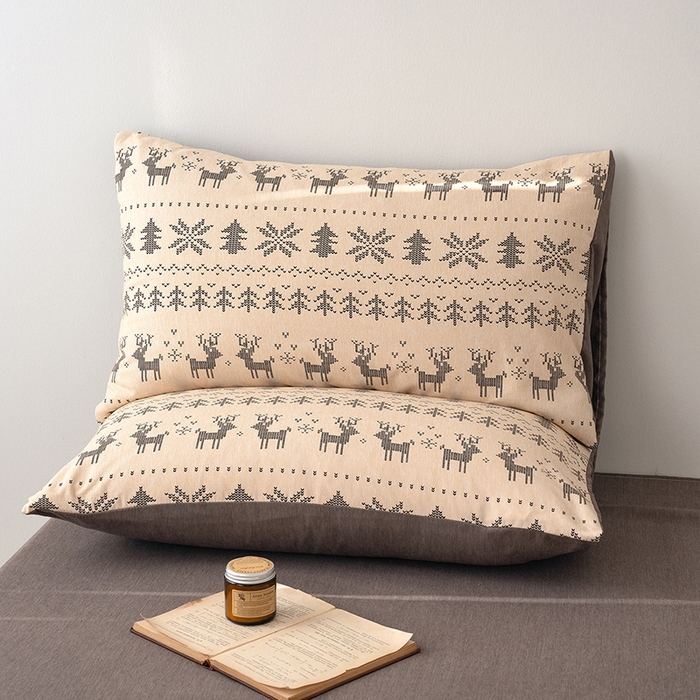 91家纺网 家纺一手货源 找家纺 竹合家纺 2025秋冬新款加厚磨毛色织暖绒系列针织四件套高克重麋鹿森林