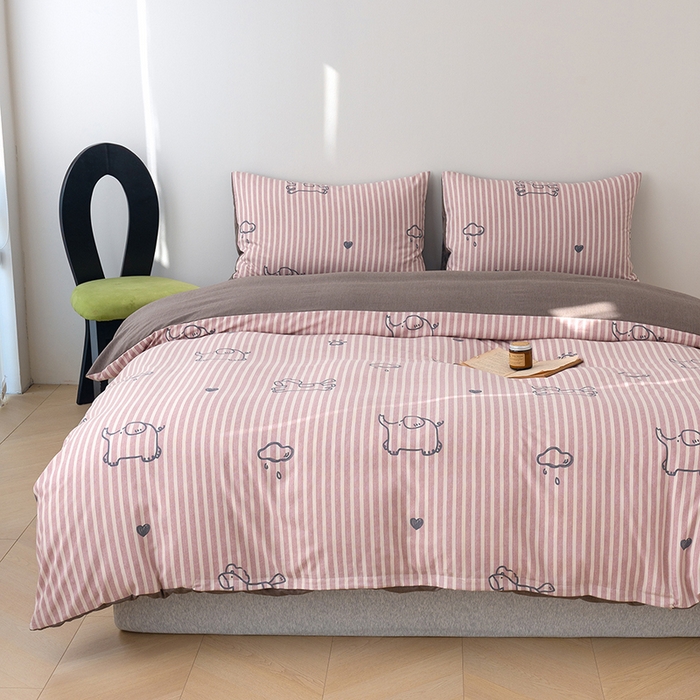 91家纺网 家纺一手货源 找家纺 竹合家纺 2025秋冬新款加厚磨毛色织暖绒系列针织四件套高克重线条小马