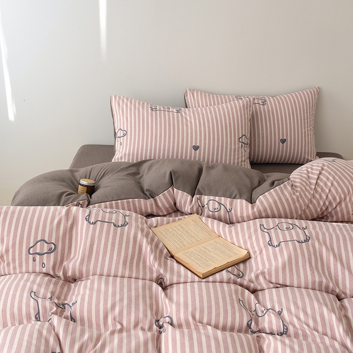 91家纺网 家纺一手货源 找家纺 竹合家纺 2025秋冬新款加厚磨毛色织暖绒系列针织四件套高克重线条小马