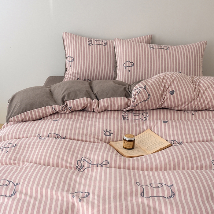 91家纺网 家纺一手货源 找家纺 竹合家纺 2025秋冬新款加厚磨毛色织暖绒系列针织四件套高克重线条小马