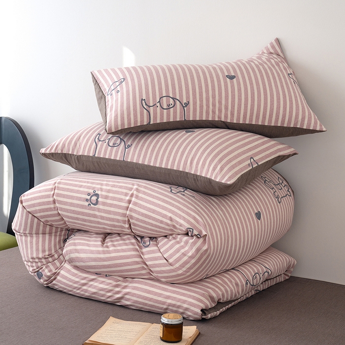 91家纺网 家纺一手货源 找家纺 竹合家纺 2025秋冬新款加厚磨毛色织暖绒系列针织四件套高克重线条小马