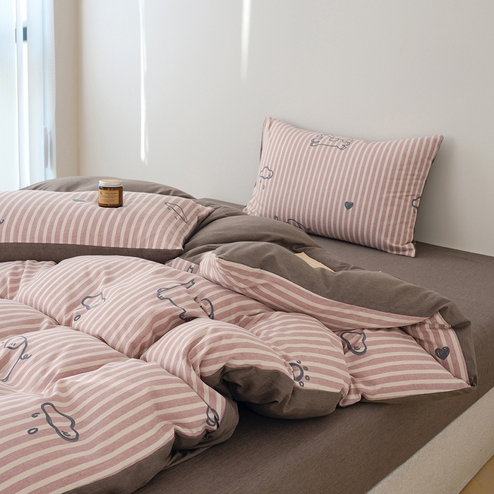 91家纺网 家纺一手货源 找家纺 竹合家纺 2025秋冬新款加厚磨毛色织暖绒系列针织四件套高克重线条小马