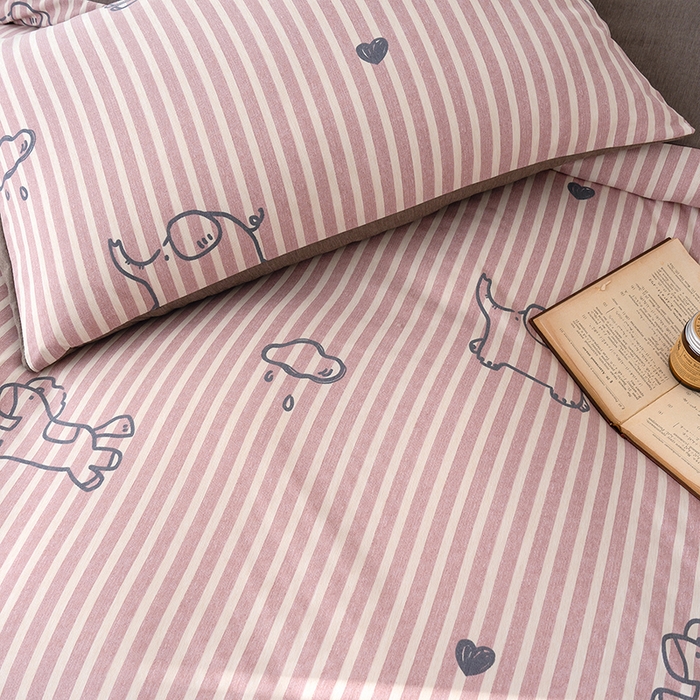 91家纺网 家纺一手货源 找家纺 竹合家纺 2025秋冬新款加厚磨毛色织暖绒系列针织四件套高克重线条小马