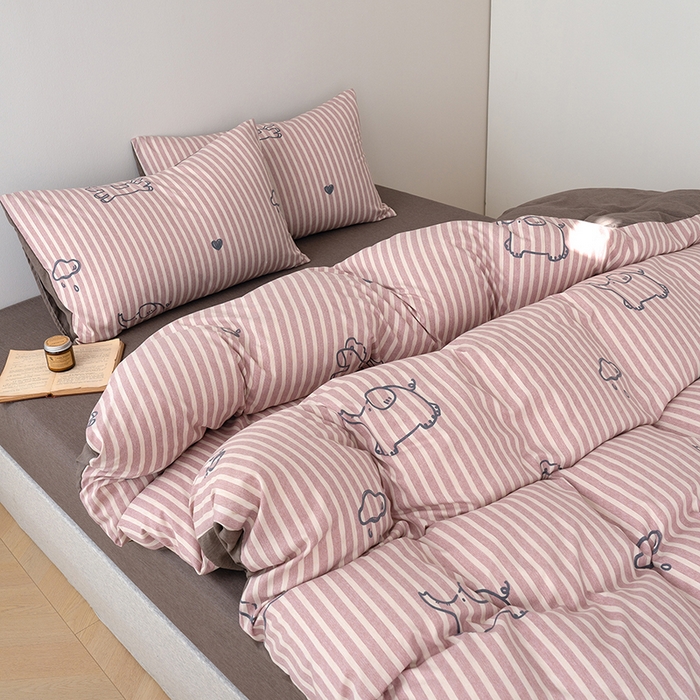 91家纺网 家纺一手货源 找家纺 竹合家纺 2025秋冬新款加厚磨毛色织暖绒系列针织四件套高克重线条小马