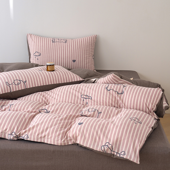 91家纺网 家纺一手货源 找家纺 竹合家纺 2025秋冬新款加厚磨毛色织暖绒系列针织四件套高克重线条小马