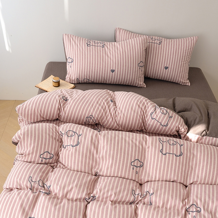 91家纺网 家纺一手货源 找家纺 竹合家纺 2025秋冬新款加厚磨毛色织暖绒系列针织四件套高克重线条小马