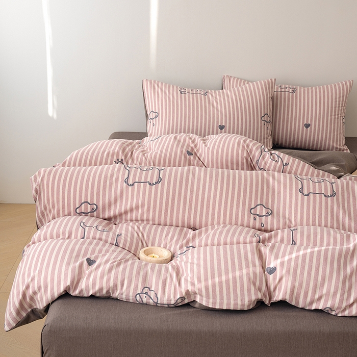 91家纺网 家纺一手货源 找家纺 竹合家纺 2025秋冬新款加厚磨毛色织暖绒系列针织四件套高克重线条小马