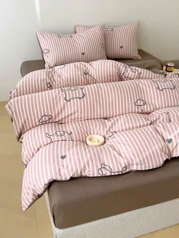 91家纺网 家纺一手货源 找家纺 竹合家纺 2025秋冬新款加厚磨毛色织暖绒系列针织四件套高克重线条小马