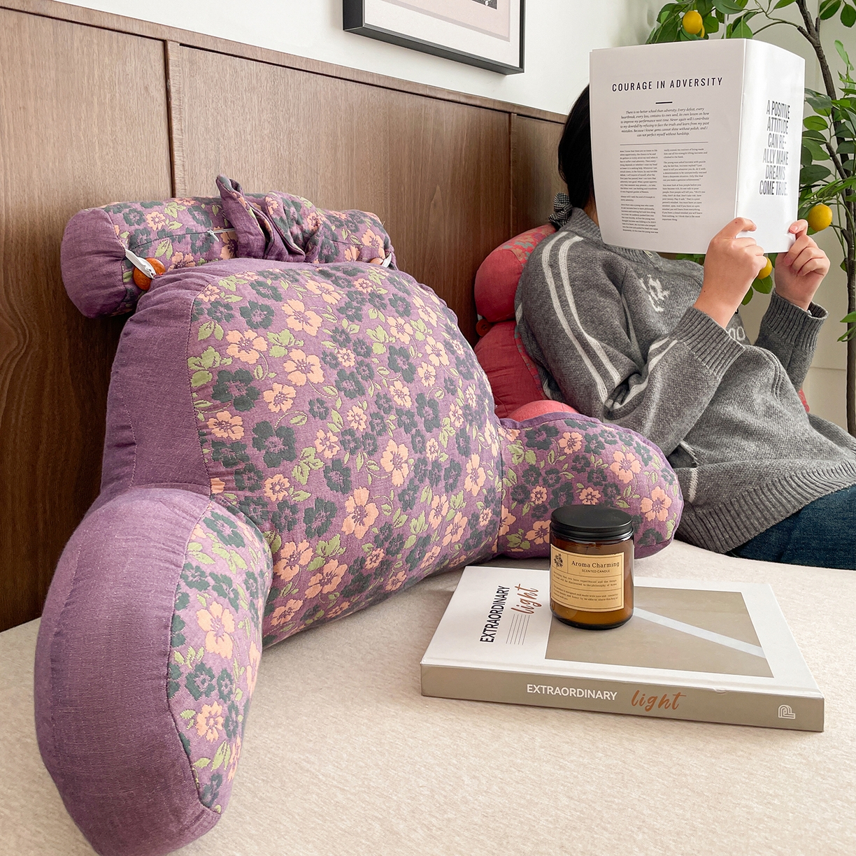 91家纺网 家纺一手货源 找家纺 亦帆枕芯 2025新款全棉多层纱靠背 紫色