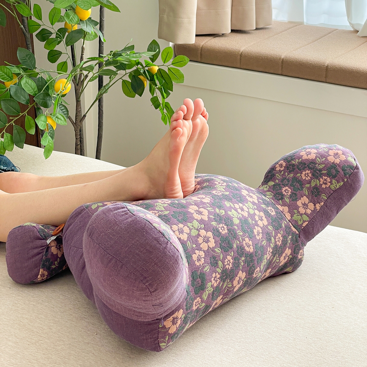 91家纺网 家纺一手货源 找家纺 亦帆枕芯 2025新款全棉多层纱靠背 紫色