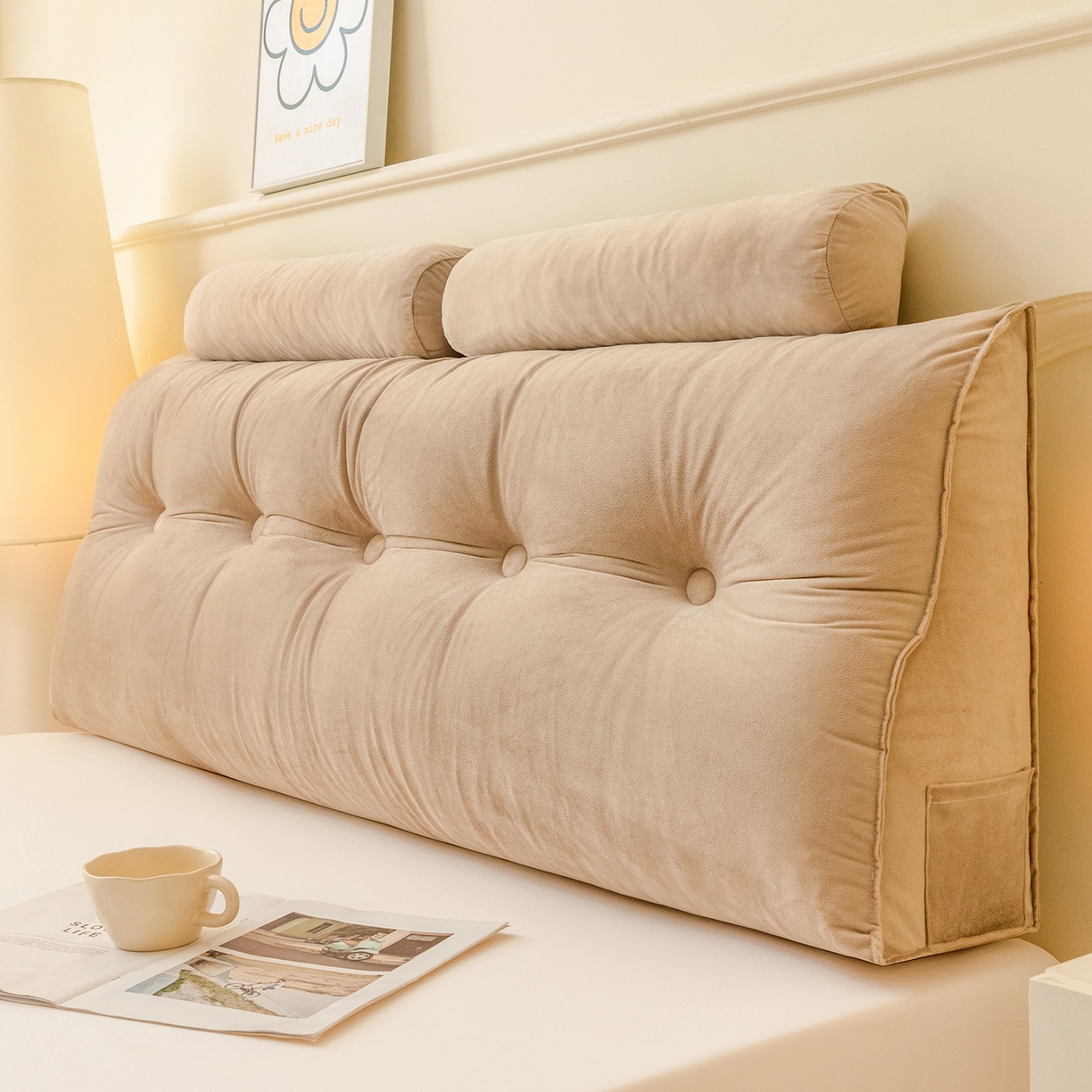 91家纺网 家纺一手货源 找家纺 （总）碧尔家居 2025新款荷兰绒弯型三角+头枕床头靠背