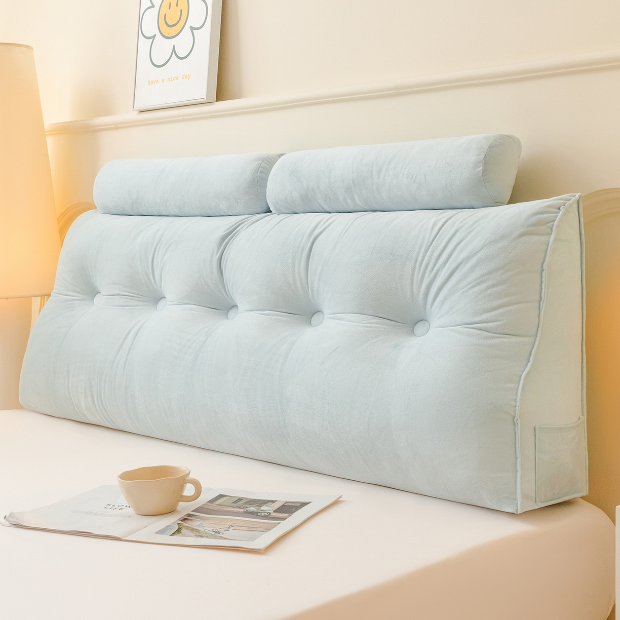 91家纺网 家纺一手货源 找家纺 （总）碧尔家居 2025新款荷兰绒弯型三角+头枕床头靠背