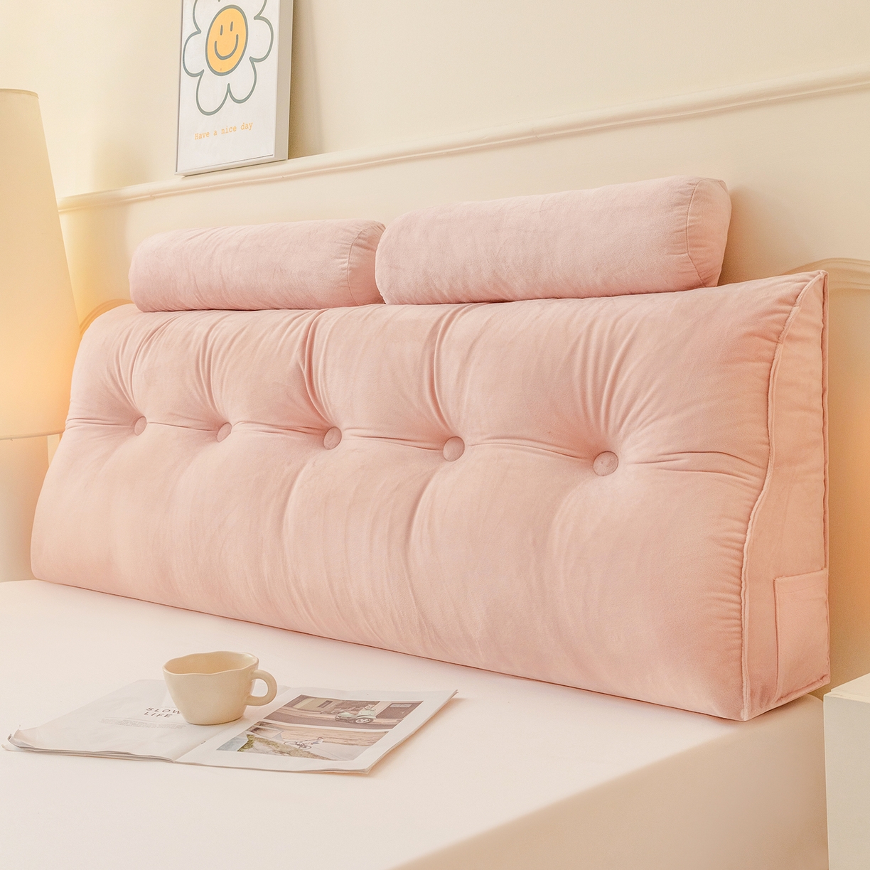 91家纺网 家纺一手货源 找家纺 （总）碧尔家居 2025新款荷兰绒弯型三角+头枕床头靠背