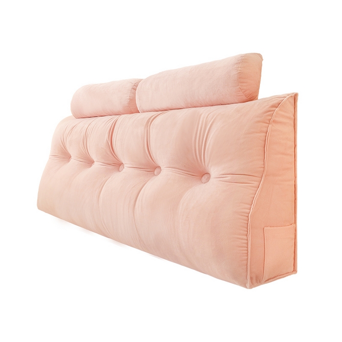 91家纺网 家纺一手货源 找家纺 碧尔家居 2025新款荷兰绒弯型三角+头枕床头靠背 樱花粉