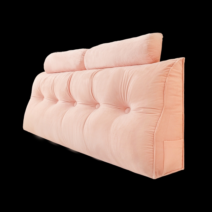 91家纺网 家纺一手货源 找家纺 碧尔家居 2025新款荷兰绒弯型三角+头枕床头靠背 樱花粉