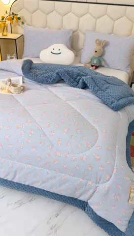 91家纺网 家纺一手货源 找家纺 蔻之羽 （全年现货）2026年新款豆豆被春秋被夏被加厚冬被空调被四季绒被子 兰玲蓝