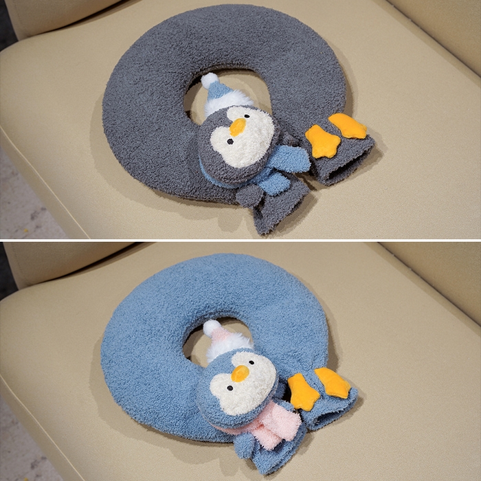 91家纺网 家纺一手货源 找家纺 仟亿莱 2025新款ins企鹅u型颈枕热水袋 U型蓝色企鹅 35*33cm/个