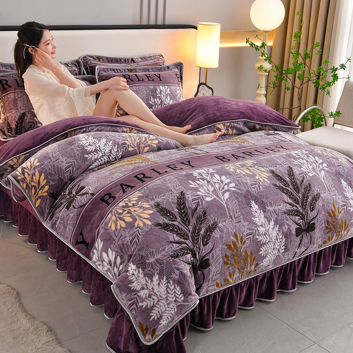 91家纺网 家纺一手货源 找家纺 （总）硕喜 2025新款新8.5斤法莱绒四件套珊瑚牛奶金貂绒四件套床裙款