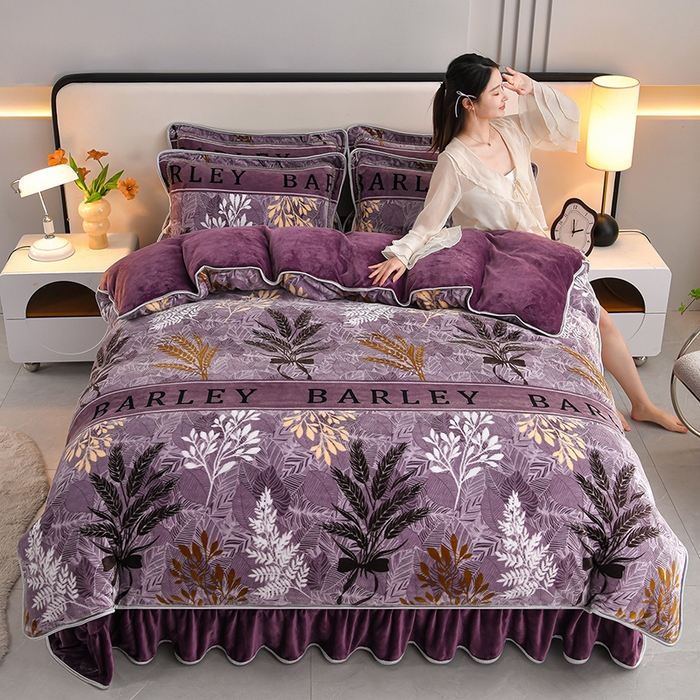 91家纺网 家纺一手货源 找家纺 （总）硕喜 2025新款新8.5斤法莱绒四件套珊瑚牛奶金貂绒四件套床裙款